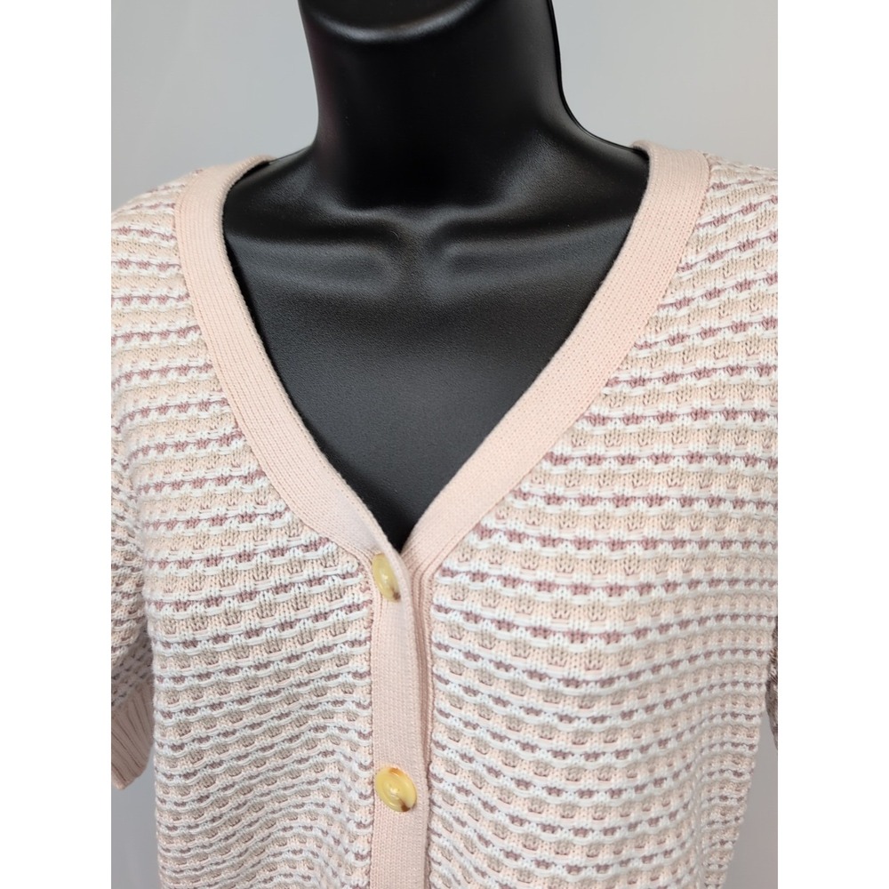 Evereve Women's Sz Small Cade Puff Sleeve Cardigan Sweater Light Pink Cream NWT